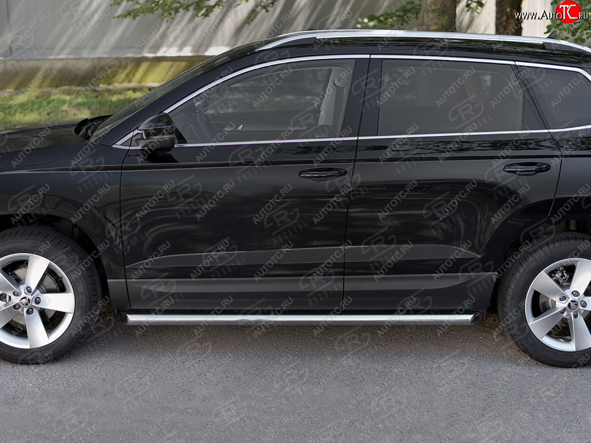 19 999 р. Защита порогов на SLITKOFF труба d63  Skoda Karoq  NU7 (2017-2025) дорестайлинг, рестайлинг (защита порогов со скосами на торцах)  с доставкой в г. Кемерово