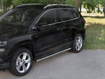 18 799 р. Защита порогов на SLITKOFF труба d63 Skoda Karoq NU7 дорестайлинг (2017-2021) (защита порогов с заглушками на торцах)  с доставкой в г. Кемерово. Увеличить фотографию 2