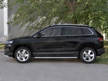18 799 р. Защита порогов на SLITKOFF труба d63 Skoda Karoq NU7 дорестайлинг (2017-2021) (защита порогов с заглушками на торцах)  с доставкой в г. Кемерово. Увеличить фотографию 3