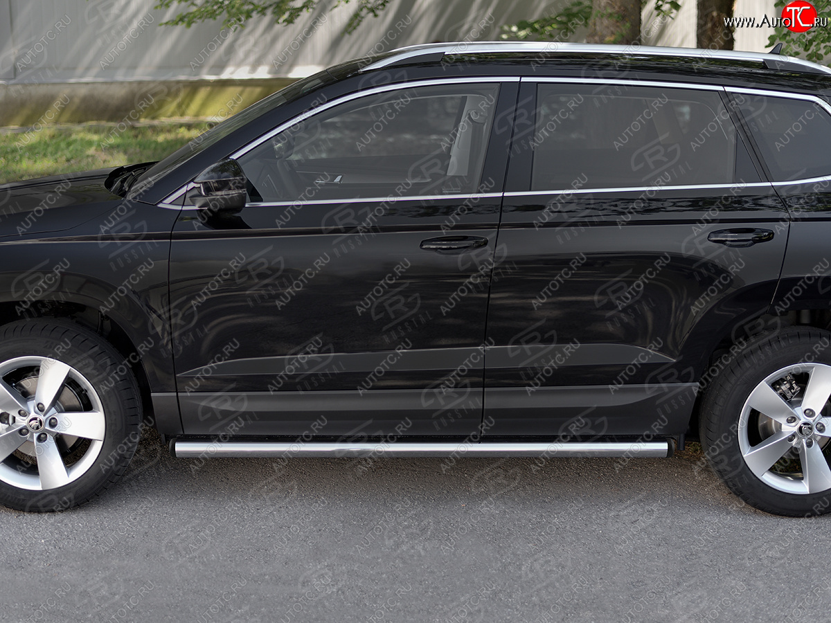 18 799 р. Защита порогов на SLITKOFF труба d63 Skoda Karoq NU7 дорестайлинг (2017-2021) (защита порогов с заглушками на торцах)  с доставкой в г. Кемерово