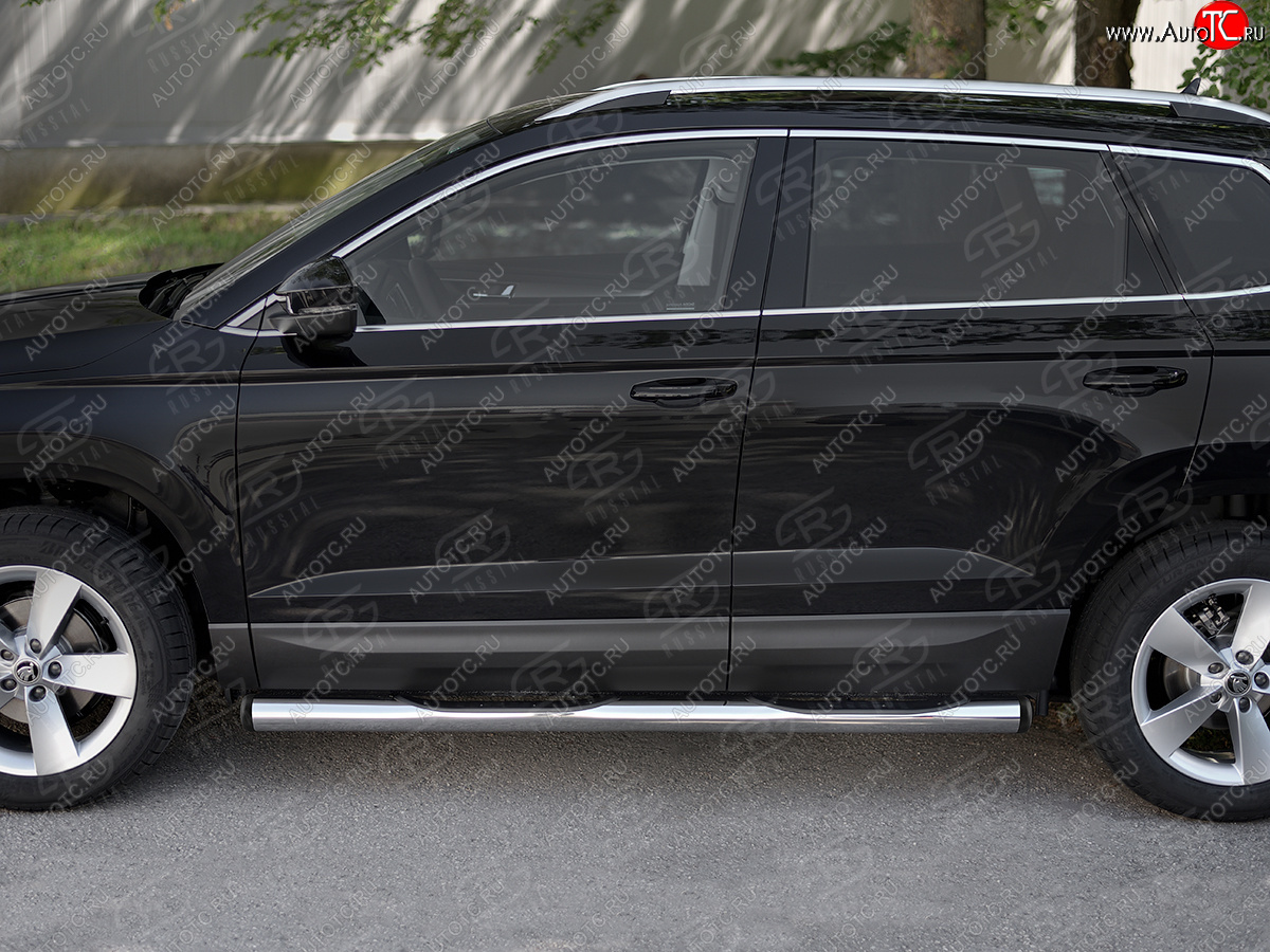 22 599 р. Защита порогов на SLITKOFF труба d76 с накладкой Skoda Karoq NU7 дорестайлинг (2017-2021) (защита порогов с заглушками на торцах)  с доставкой в г. Кемерово