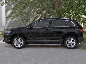 22 599 р. Защита порогов на SLITKOFF труба d76 с накладкой Skoda Karoq NU7 дорестайлинг (2017-2021) (защита порогов с заглушками на торцах)  с доставкой в г. Кемерово. Увеличить фотографию 3