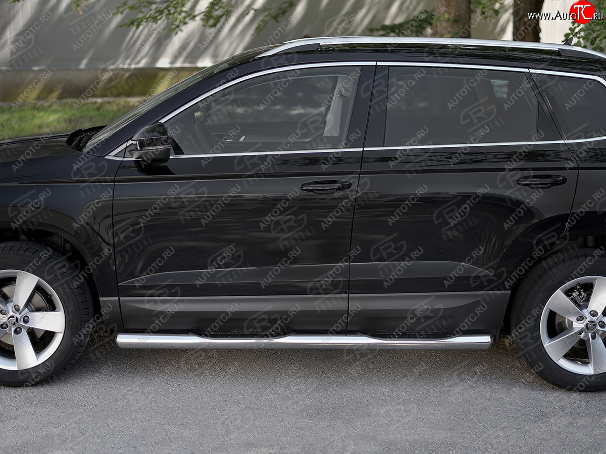 24 549 р. Защита порогов на SLITKOFF труба d76 с накладкой  Skoda Karoq  NU7 (2017-2025) дорестайлинг, рестайлинг (защита порогов с закругленными торцами)  с доставкой в г. Кемерово