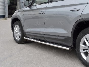 19 399 р. Порожки для ног (Ø120х60 мм с проступью, нержавейка) Russtal Skoda Kodiaq NU7 дорестайлинг (2017-2021)  с доставкой в г. Кемерово. Увеличить фотографию 4