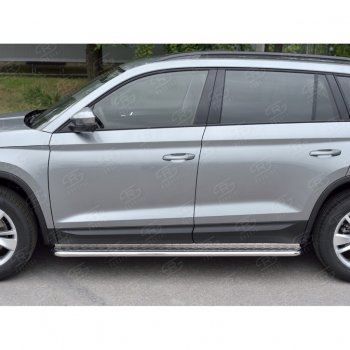 24 649 р. Пороги труба d42 с листом (Лист алюм, проф. нерж) (v1) SLITKOFF  Skoda Kodiaq  NU7 (2017-2021) дорестайлинг  с доставкой в г. Кемерово. Увеличить фотографию 2