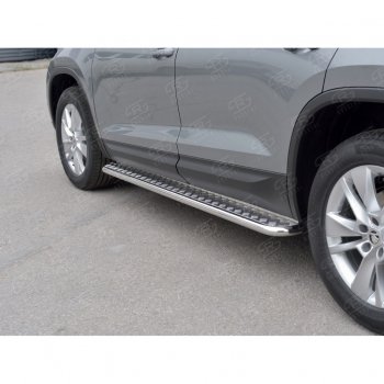 24 649 р. Пороги труба d42 с листом (Лист алюм, проф. нерж) (v1) SLITKOFF  Skoda Kodiaq  NU7 (2017-2021) дорестайлинг  с доставкой в г. Кемерово. Увеличить фотографию 4