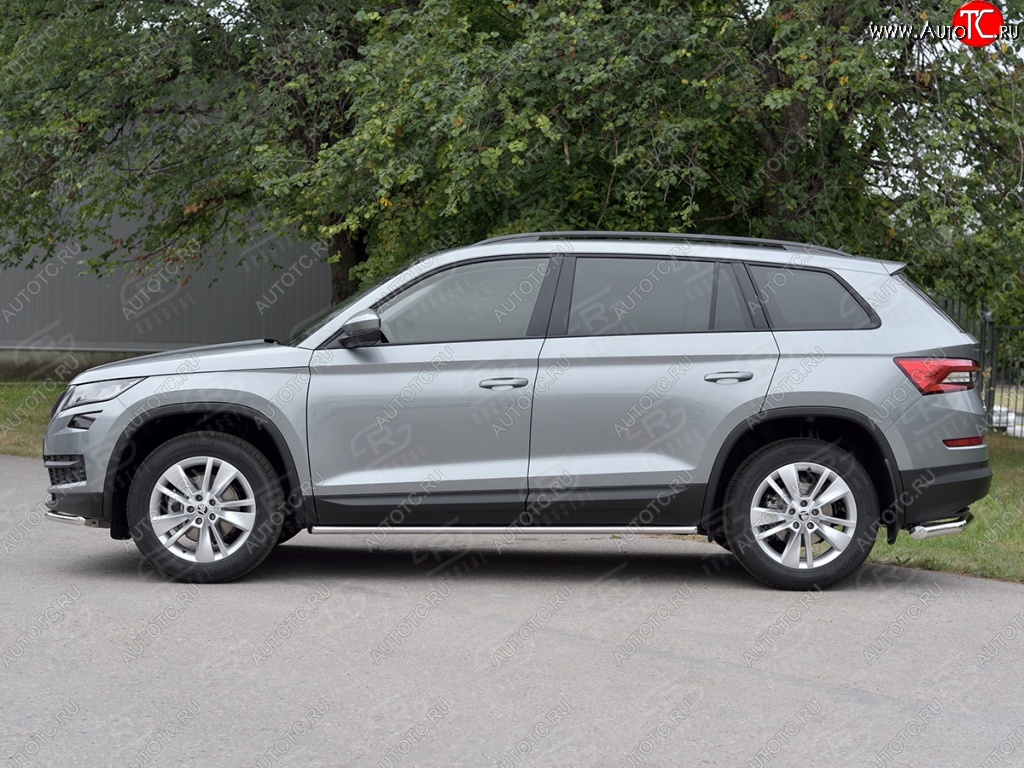 17 999 р. Пороги накладки труба d42 (v 1) SLITKOFF  Skoda Kodiaq  NU7 (2017-2021) дорестайлинг (Неокрашенные)  с доставкой в г. Кемерово