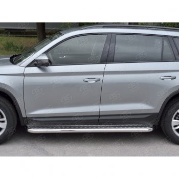 25 499 р. Пороги труба d63 с листом (Лист алюм, проф.сталь) (v2) SLITKOFF  Skoda Kodiaq  NU7 (2017-2021) дорестайлинг  с доставкой в г. Кемерово. Увеличить фотографию 2