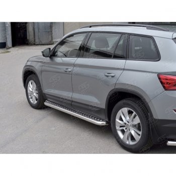 25 499 р. Пороги труба d63 с листом (Лист алюм, проф.сталь) (v2) SLITKOFF  Skoda Kodiaq  NU7 (2017-2021) дорестайлинг  с доставкой в г. Кемерово. Увеличить фотографию 3