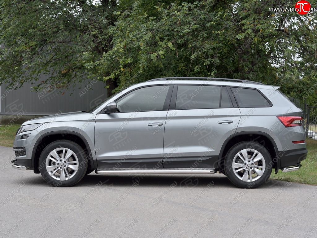 25 499 р. Пороги труба d63 с листом (Лист алюм, проф.сталь) (v2) SLITKOFF  Skoda Kodiaq  NU7 (2017-2021) дорестайлинг  с доставкой в г. Кемерово