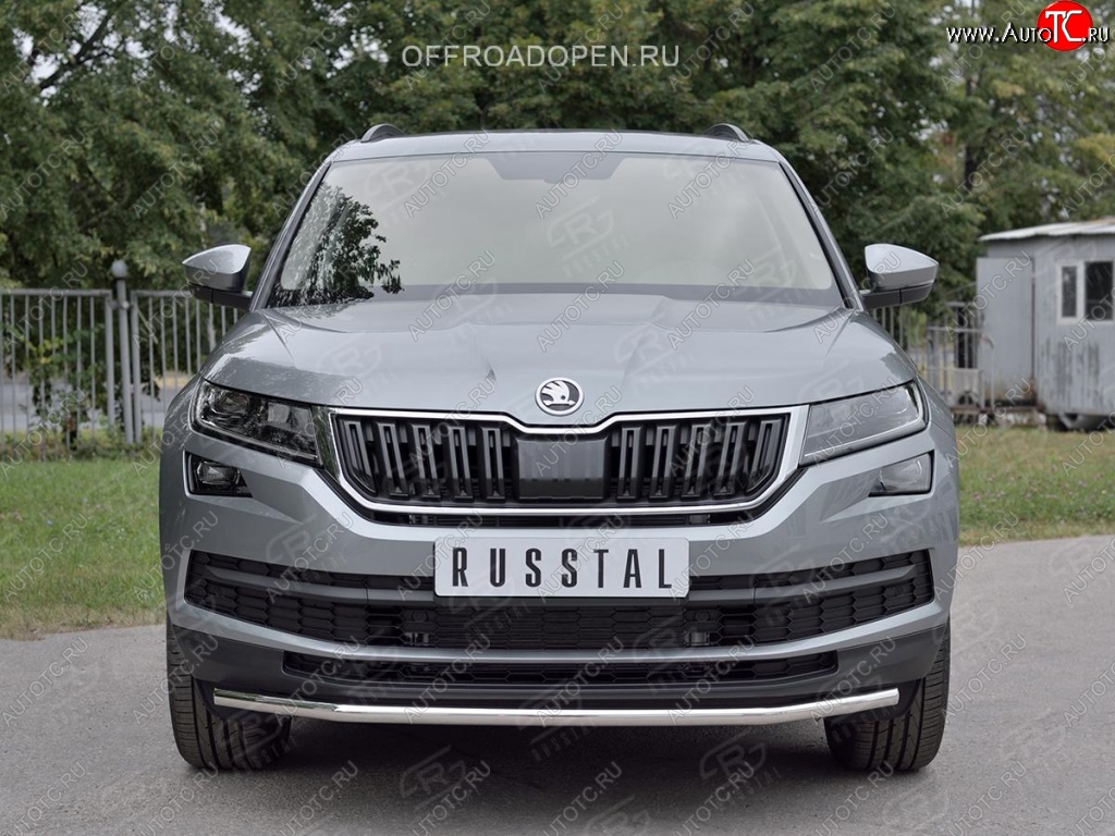 17 849 р. Защита переднего бампера (Ø63 мм, нержавейка) SLITKOFF Skoda Kodiaq NU7 дорестайлинг (2017-2021)  с доставкой в г. Кемерово
