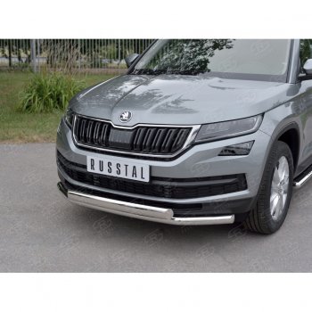 16 249 р. Защита переднего бампера (2 трубы Ø63 и 75х42 мм, нержавейка) Russtal Skoda Kodiaq NU7 дорестайлинг (2017-2021)  с доставкой в г. Кемерово. Увеличить фотографию 2