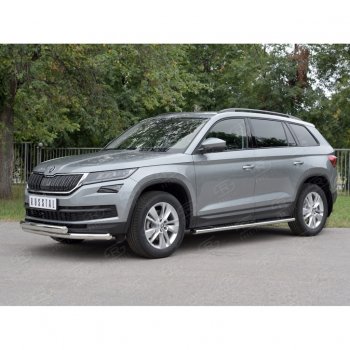 16 249 р. Защита переднего бампера (2 трубы Ø63 и 75х42 мм, нержавейка) Russtal Skoda Kodiaq NU7 дорестайлинг (2017-2021)  с доставкой в г. Кемерово. Увеличить фотографию 3