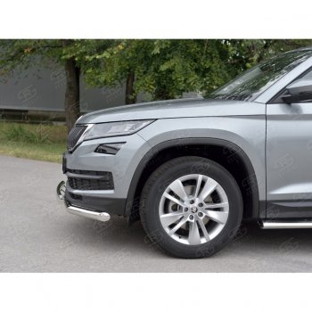 16 249 р. Защита переднего бампера (2 трубы Ø63 и 75х42 мм, нержавейка) Russtal Skoda Kodiaq NU7 дорестайлинг (2017-2021)  с доставкой в г. Кемерово. Увеличить фотографию 4