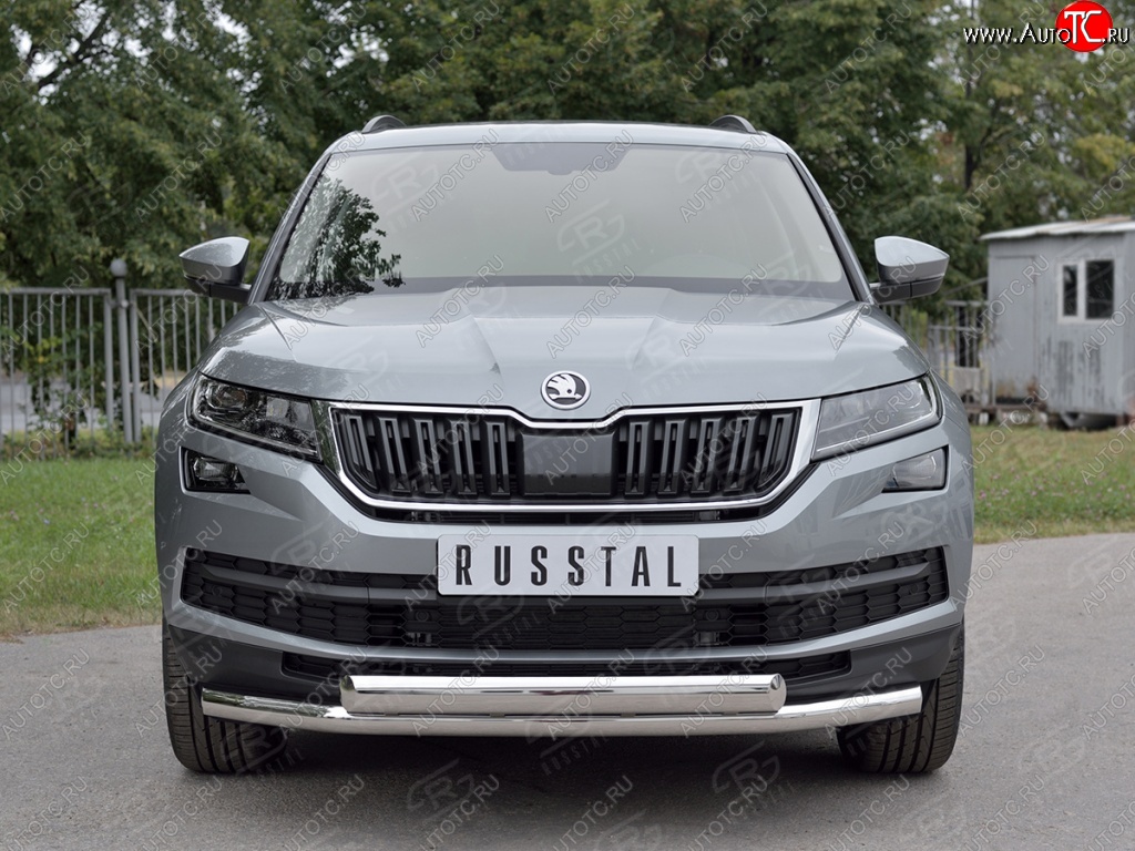 16 249 р. Защита переднего бампера (2 трубы Ø63 и 75х42 мм, нержавейка) Russtal Skoda Kodiaq NU7 дорестайлинг (2017-2021)  с доставкой в г. Кемерово