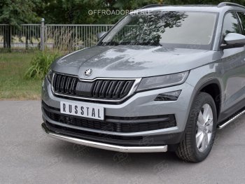 16 499 р. Защита переднего бампера (Ø63 мм, нержавейка) SLITKOFF  Skoda Kodiaq  NU7 (2017-2021) дорестайлинг  с доставкой в г. Кемерово. Увеличить фотографию 1