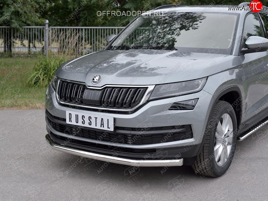 16 499 р. Защита переднего бампера (Ø63 мм, нержавейка) SLITKOFF  Skoda Kodiaq  NU7 (2017-2021) дорестайлинг  с доставкой в г. Кемерово