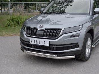 20 999 р. Защита переднего бампера (2 трубы Ø63 и 42 мм, нержавейка) SLITKOFF Skoda Kodiaq NU7 дорестайлинг (2017-2021)  с доставкой в г. Кемерово. Увеличить фотографию 2