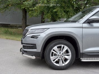 20 999 р. Защита переднего бампера (2 трубы Ø63 и 42 мм, нержавейка) SLITKOFF Skoda Kodiaq NU7 дорестайлинг (2017-2021)  с доставкой в г. Кемерово. Увеличить фотографию 3