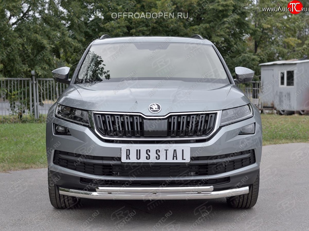 20 999 р. Защита переднего бампера (2 трубы Ø63 и 42 мм, нержавейка) SLITKOFF Skoda Kodiaq NU7 дорестайлинг (2017-2021)  с доставкой в г. Кемерово