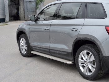 Широкая защита порогов из трубы диаметром 42 мм SLITKOFF v3 Skoda Kodiaq  NU7 (2017-2021) дорестайлинг
