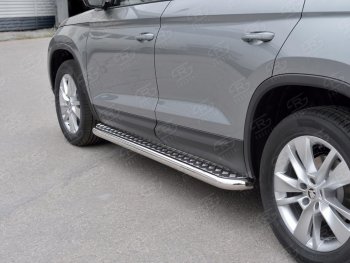 28 899 р. Широкая защита порогов с трубой диаметром 63 мм SLITKOFF v1 Skoda Kodiaq NU7 дорестайлинг (2017-2021)  с доставкой в г. Кемерово. Увеличить фотографию 2