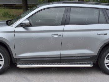 28 899 р. Широкая защита порогов с трубой диаметром 63 мм SLITKOFF v1 Skoda Kodiaq NU7 дорестайлинг (2017-2021)  с доставкой в г. Кемерово. Увеличить фотографию 3