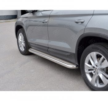 39 999 р. Порожки для ног (Ø63) SLITKOFF  Skoda Kodiaq  NU7 (2017-2021) дорестайлинг (лист - нержавейка, профиль - нержавейка)  с доставкой в г. Кемерово. Увеличить фотографию 2
