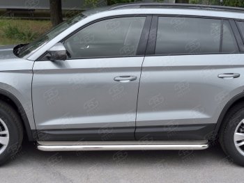 Порожки для ног (Ø63) SLITKOFF Skoda Kodiaq  NU7 (2017-2021) дорестайлинг (лист - нержавейка, профиль - нержавейка)
