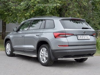 15 749 р. Защита заднего бампера (Ø42 мм, нержавейка) SLITKOFF  Skoda Kodiaq  NU7 (2017-2021) дорестайлинг  с доставкой в г. Кемерово. Увеличить фотографию 1