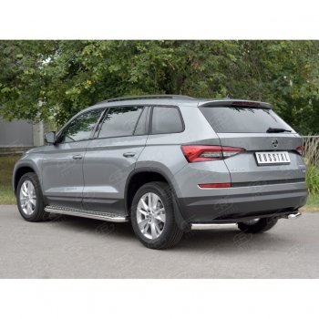 16 349 р. Защита заднего бампера (Ø63 мм уголки, нержавейка) SLITKOFF Skoda Kodiaq NU7 дорестайлинг (2017-2021)  с доставкой в г. Кемерово. Увеличить фотографию 2