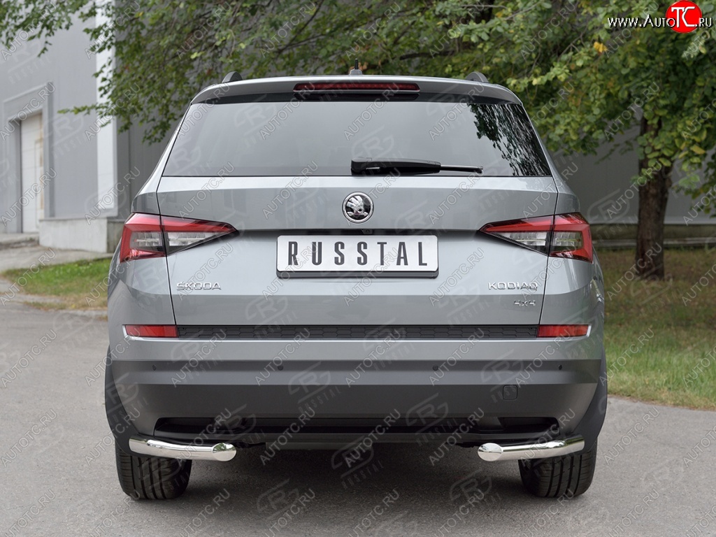 16 349 р. Защита заднего бампера (Ø63 мм уголки, нержавейка) SLITKOFF Skoda Kodiaq NU7 дорестайлинг (2017-2021)  с доставкой в г. Кемерово