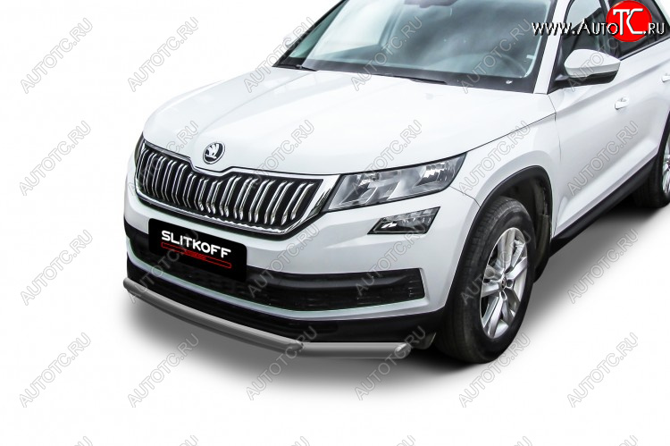 10 649 р. Защита переднего бампера Slitkoff (Ø 57+Ø 42, двойная).  Skoda Kodiaq  NU7 (2017-2021) дорестайлинг (Сталь с полимерным покрытием. Цвет: серебристый)  с доставкой в г. Кемерово