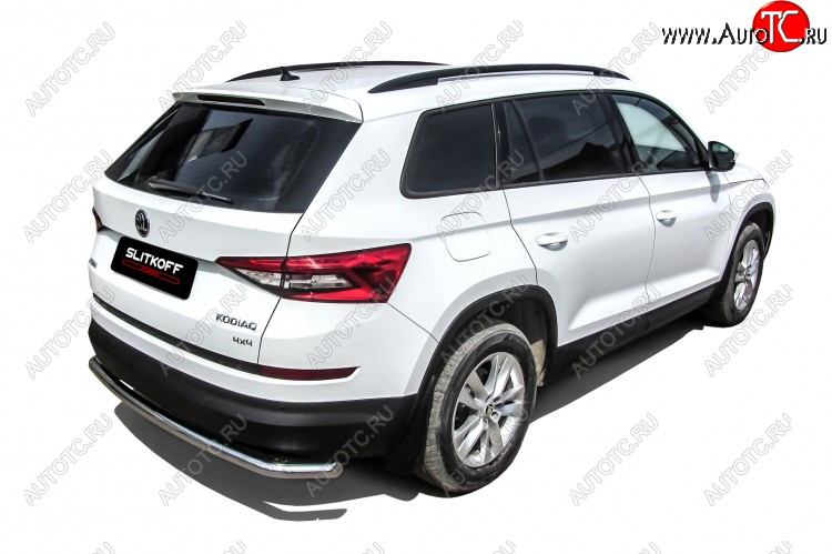 11 649 р. Защита заднего бампера Slitkoff (Ø 57 мм, с гибами)  Skoda Kodiaq  NU7 (2017-2021) дорестайлинг (Нержавеющая сталь)  с доставкой в г. Кемерово