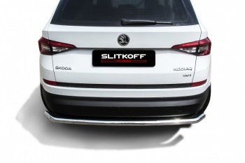 11 649 р. Защита заднего бампера Slitkoff (Ø 57 мм, с гибами)  Skoda Kodiaq  NU7 (2017-2021) дорестайлинг (Нержавеющая сталь)  с доставкой в г. Кемерово. Увеличить фотографию 2