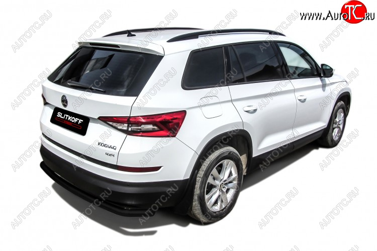 7 999 р. Защита заднего бампера Slitkoff (Ø 57 мм, с гибами)  Skoda Kodiaq  NU7 (2017-2021) дорестайлинг (Сталь с полимерным покрытием. Цвет: черный)  с доставкой в г. Кемерово