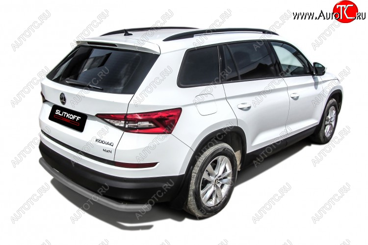 7 999 р. Защита заднего бампера Slitkoff (Ø 57 мм, с гибами)  Skoda Kodiaq  NU7 (2017-2021) дорестайлинг (Сталь с полимерным покрытием. Цвет: серебристый)  с доставкой в г. Кемерово