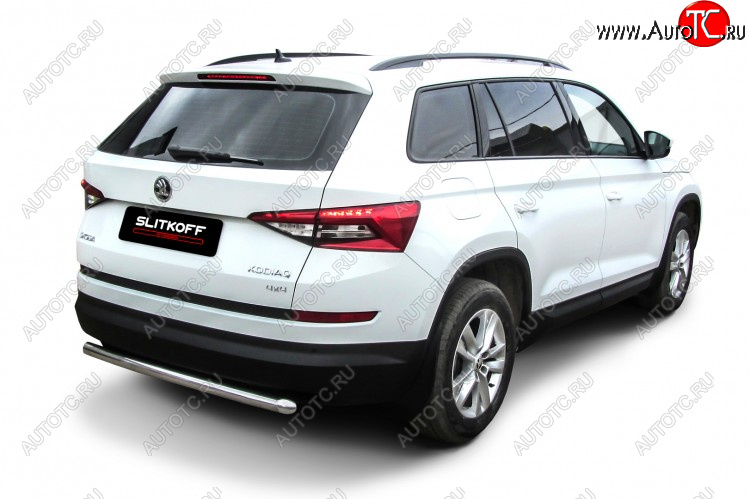 10 299 р. Защита заднего бампера Slitkoff (Ø 57 мм)  Skoda Kodiaq  NU7 (2017-2021) дорестайлинг (Нержавеющая сталь)  с доставкой в г. Кемерово