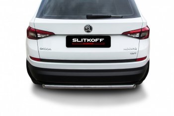10 299 р. Защита заднего бампера Slitkoff (Ø 57 мм)  Skoda Kodiaq  NU7 (2017-2021) дорестайлинг (Нержавеющая сталь)  с доставкой в г. Кемерово. Увеличить фотографию 2