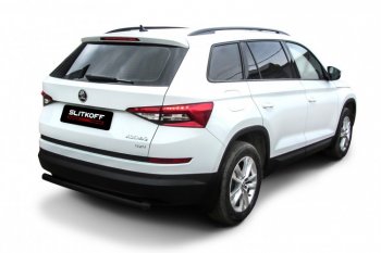 7 299 р. Защита заднего бампера Slitkoff ((Ø 57 мм)  Skoda Kodiaq  NU7 (2017-2021) дорестайлинг (Сталь с полимерным покрытием. Цвет: черный)  с доставкой в г. Кемерово. Увеличить фотографию 1