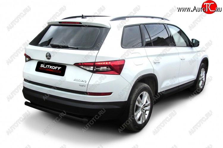 7 299 р. Защита заднего бампера Slitkoff ((Ø 57 мм)  Skoda Kodiaq  NU7 (2017-2021) дорестайлинг (Сталь с полимерным покрытием. Цвет: черный)  с доставкой в г. Кемерово