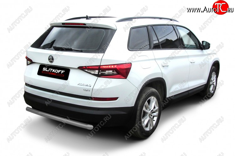 7 299 р. Защита заднего бампера Slitkoff (Ø 57 мм)  Skoda Kodiaq  NU7 (2017-2021) дорестайлинг (Сталь с полимерным покрытием. Цвет: серебристый)  с доставкой в г. Кемерово