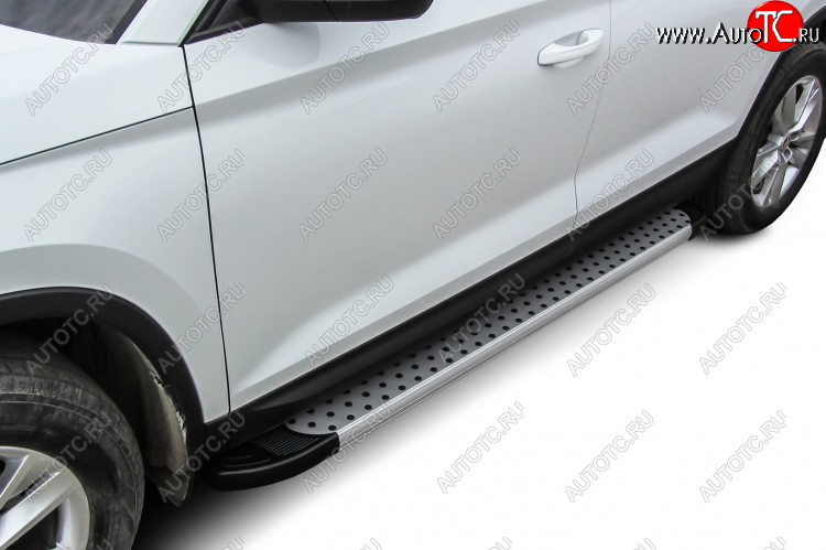 17 399 р. Пороги алюминиевые Slitkoff  Skoda Kodiaq  NU7 (2017-2021) дорестайлинг (Standart Silver)  с доставкой в г. Кемерово