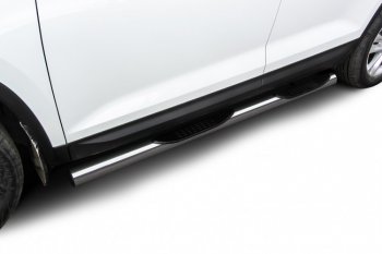Защита порогов Slitkoff (Ø 76 мм, в проступями) Skoda Kodiaq  NU7 (2017-2021) дорестайлинг (Нержавеющая сталь)