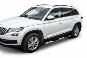 18 599 р. Защита порогов Slitkoff (Ø 76 мм, в проступями)  Skoda Kodiaq  NU7 (2017-2021) дорестайлинг (Нержавеющая сталь)  с доставкой в г. Кемерово. Увеличить фотографию 2