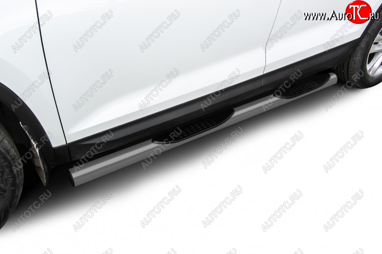 12 999 р. Защита порогов Slitkoff (Ø 76 мм, с проступями)  Skoda Kodiaq  NU7 (2017-2021) дорестайлинг (Сталь с полимерным покрытием. Цвет: серебристый)  с доставкой в г. Кемерово
