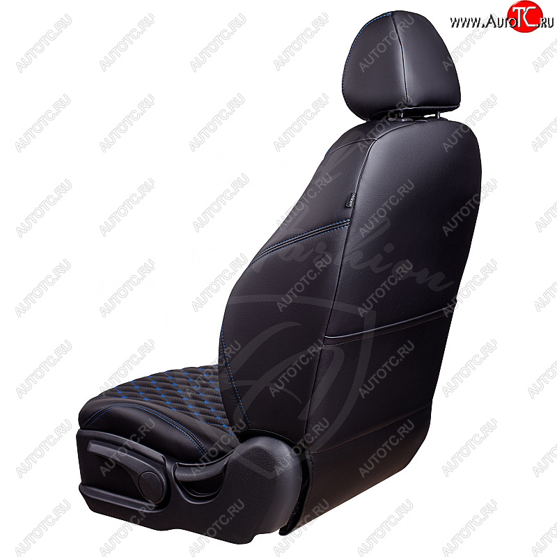 17 449 р. Чехлы для сидений Lord Autofashion Байрон (экокожа, спинка 40/20/40, сиденья 60/40, 3 Г-образных подголовника)  Skoda Kodiaq  NU7 (2017-2021) дорестайлинг (Черный, вставка черная, строчка синяя)  с доставкой в г. Кемерово