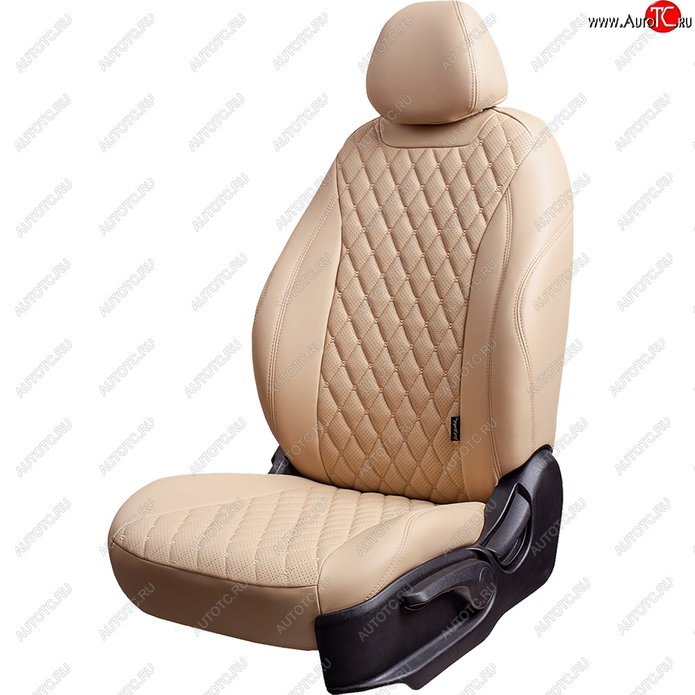 12 999 р. Чехлы для сидений Lord Autofashion Байрон (экокожа, спинка 40/20/40, сиденье 60/40, 3 Г-образных подголовника)  Skoda Kodiaq  NU7 (2017-2021) дорестайлинг (Бежевый, вставка бежевая, строчка бежевая)  с доставкой в г. Кемерово