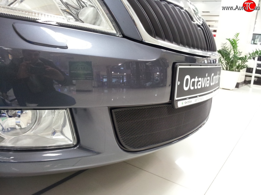 1 469 р. Сетка на бампер Russtal (черная) Skoda Octavia A5 рестайлинг универсал (2008-2013)  с доставкой в г. Кемерово