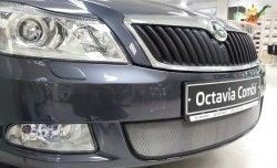 1 539 р. Сетка на бампер Russtal (хром) Skoda Octavia A5 рестайлинг универсал (2008-2013)  с доставкой в г. Кемерово. Увеличить фотографию 2